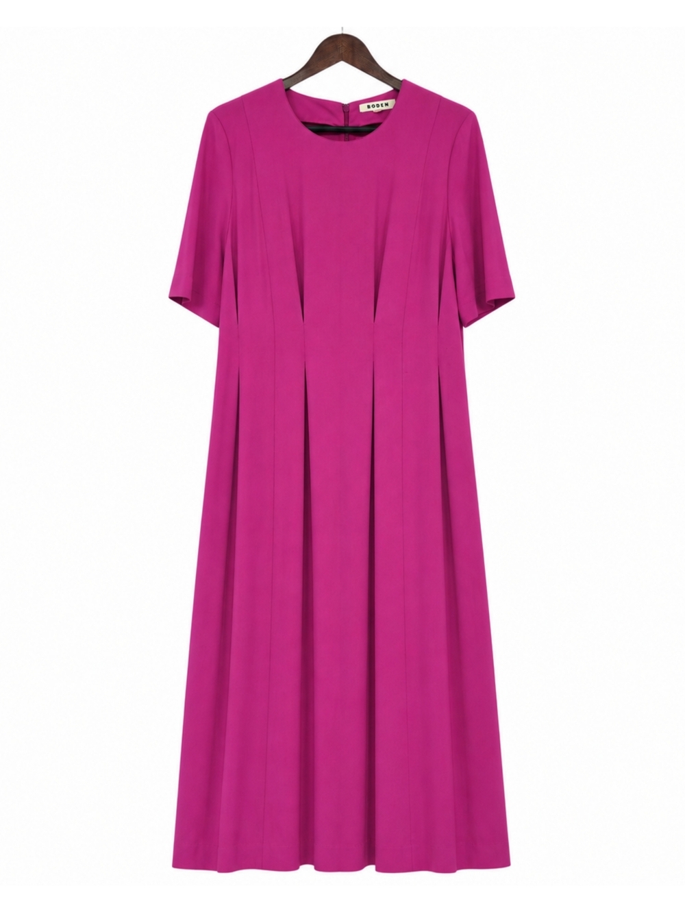 Boden Fuchsia Pleated Midi Dress Fit & Flare Short Sleeve Tailored Size 14 - Picture 2 of 16